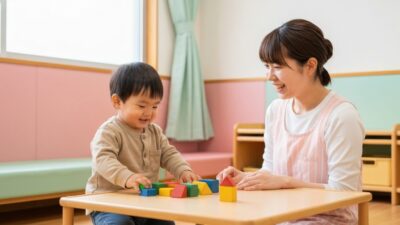 保育施設で遊ぶ子どもと保育士